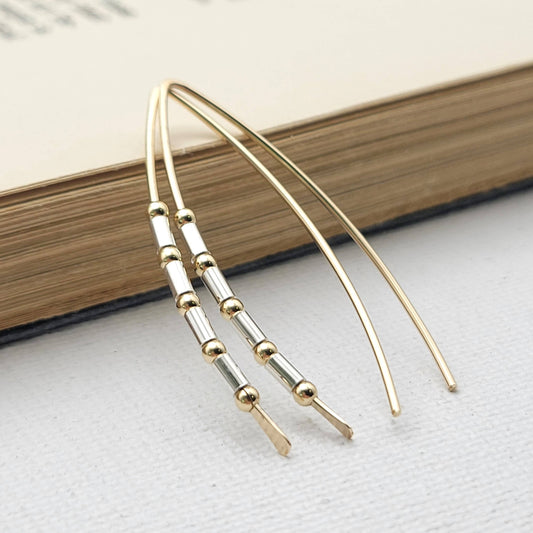 14k Gold and Sterling Silver Open Hoop Threader Earrings