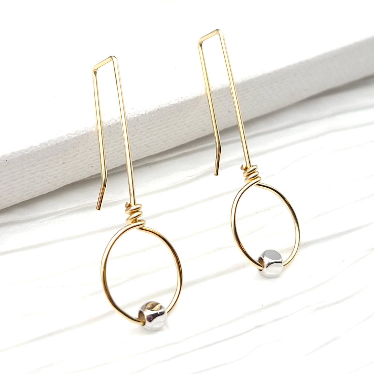 Gold Threader Hoop Earrings with Silver Bead