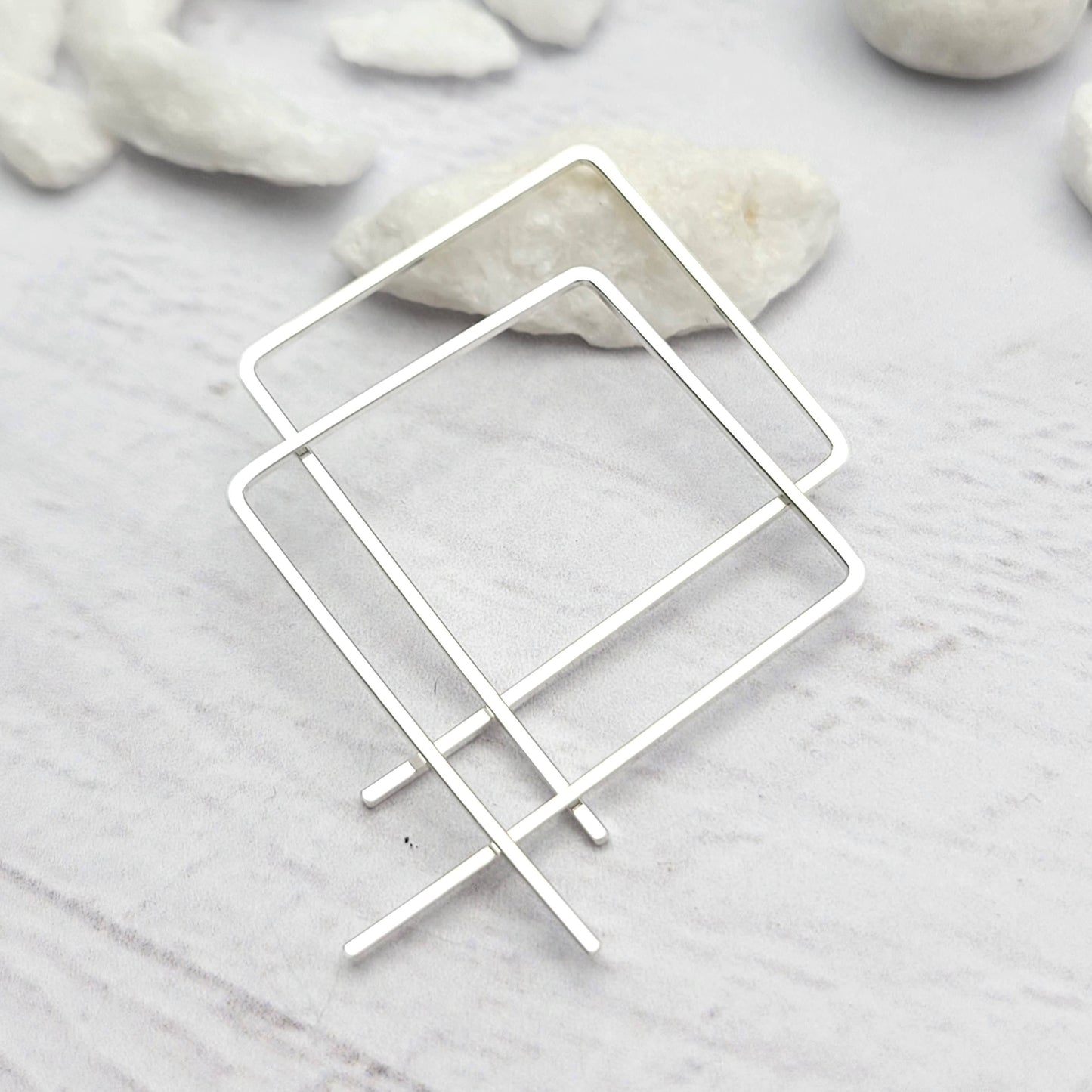 Silver Square Threader Hoops