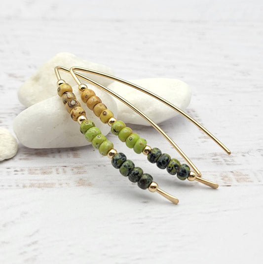 Spring Colored Beaded Gold Threader Earrings