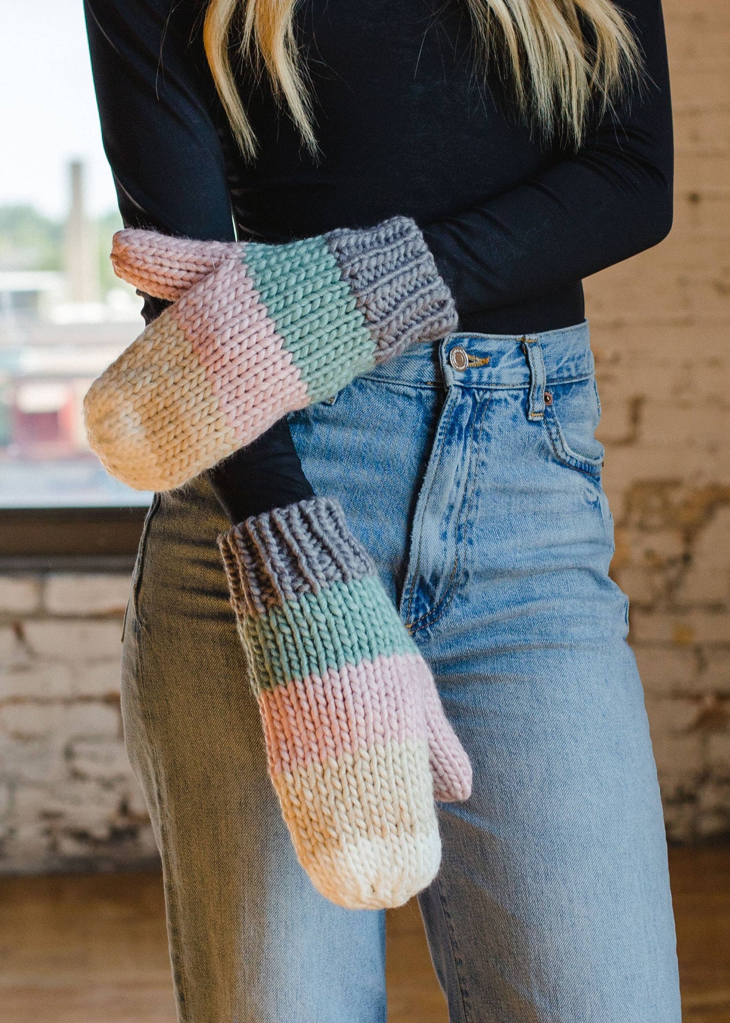 Striped Multicolored Knit Mittens