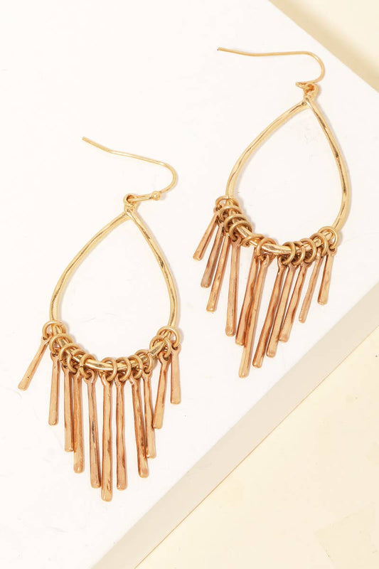 Metallic Bar Fringe Teardrop Earrings