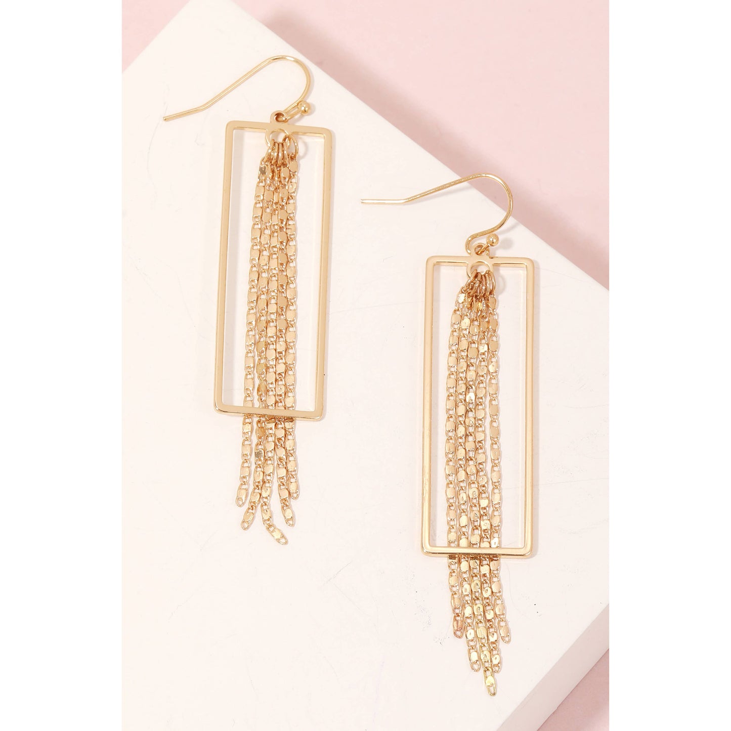 Rectangle Cutout Chain Fringe Earrings