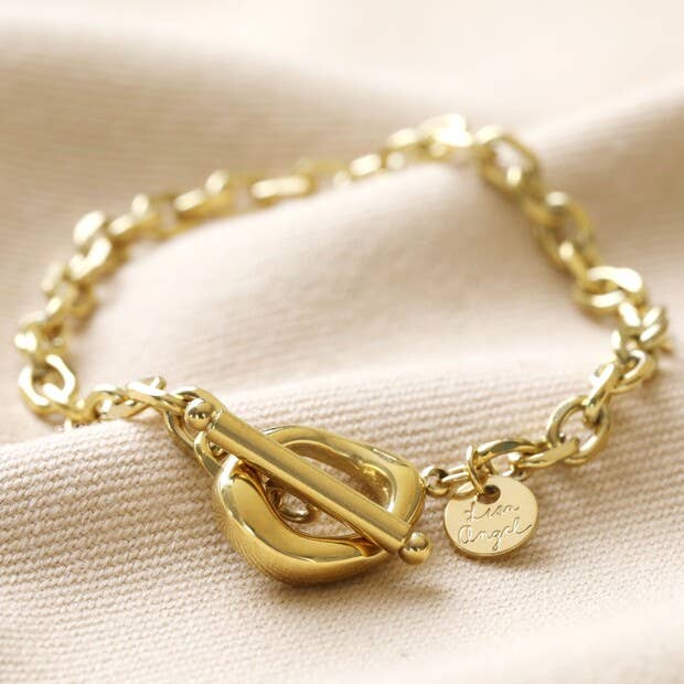 Gold Stainless Steel Organic T-Bar Bracelet