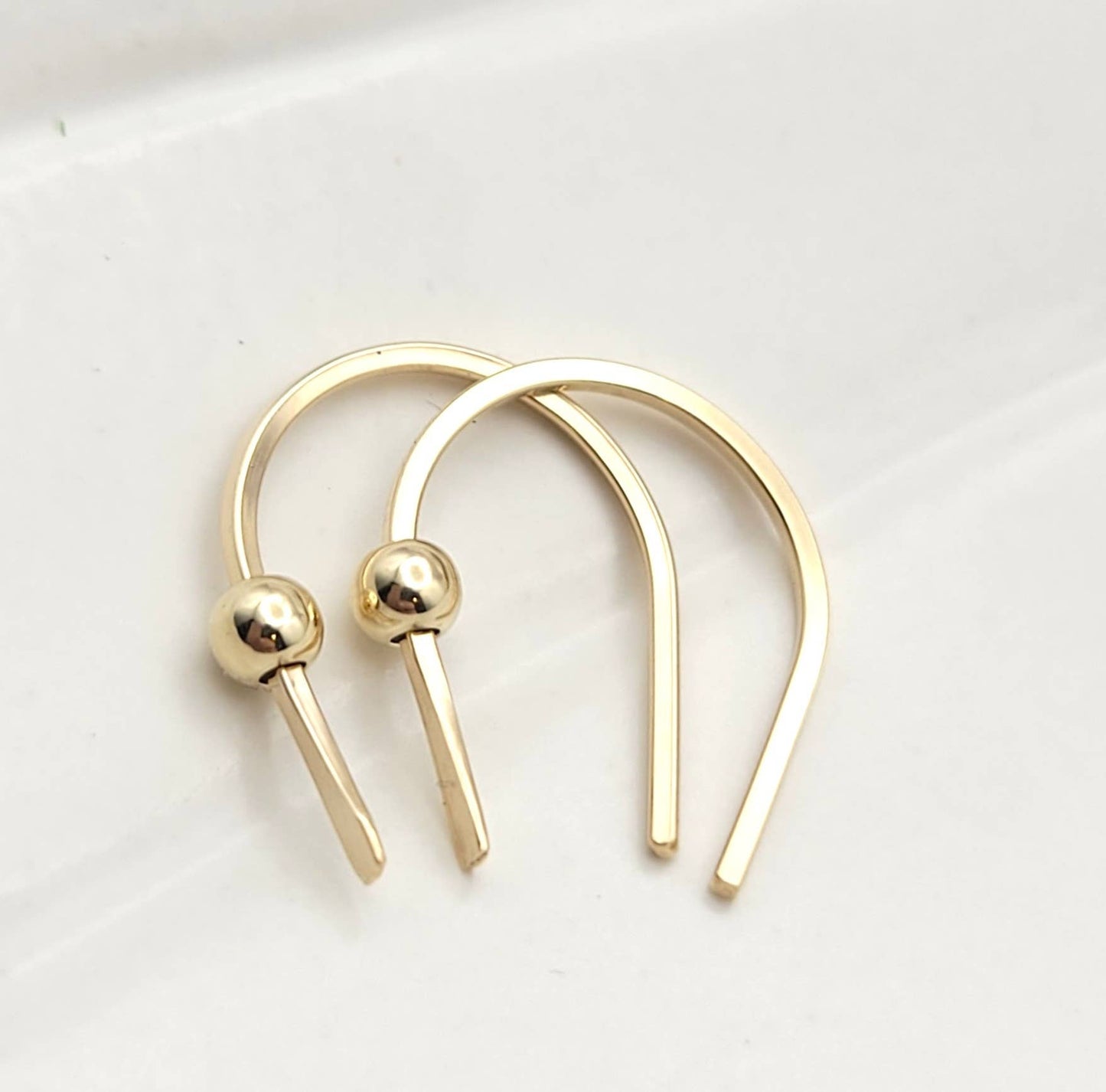 Tiny Gold Hugger Earrings with Gold Bead