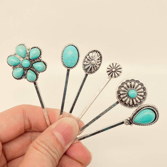 Hair Clip 3 pk - Western Style Vintage Turquoise Hairpin