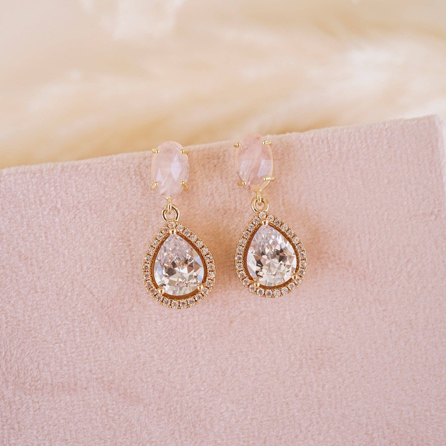 Daphne Rose Quartz Earrings  - Bridal