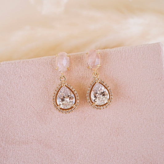 Daphne Rose Quartz Earrings  - Bridal