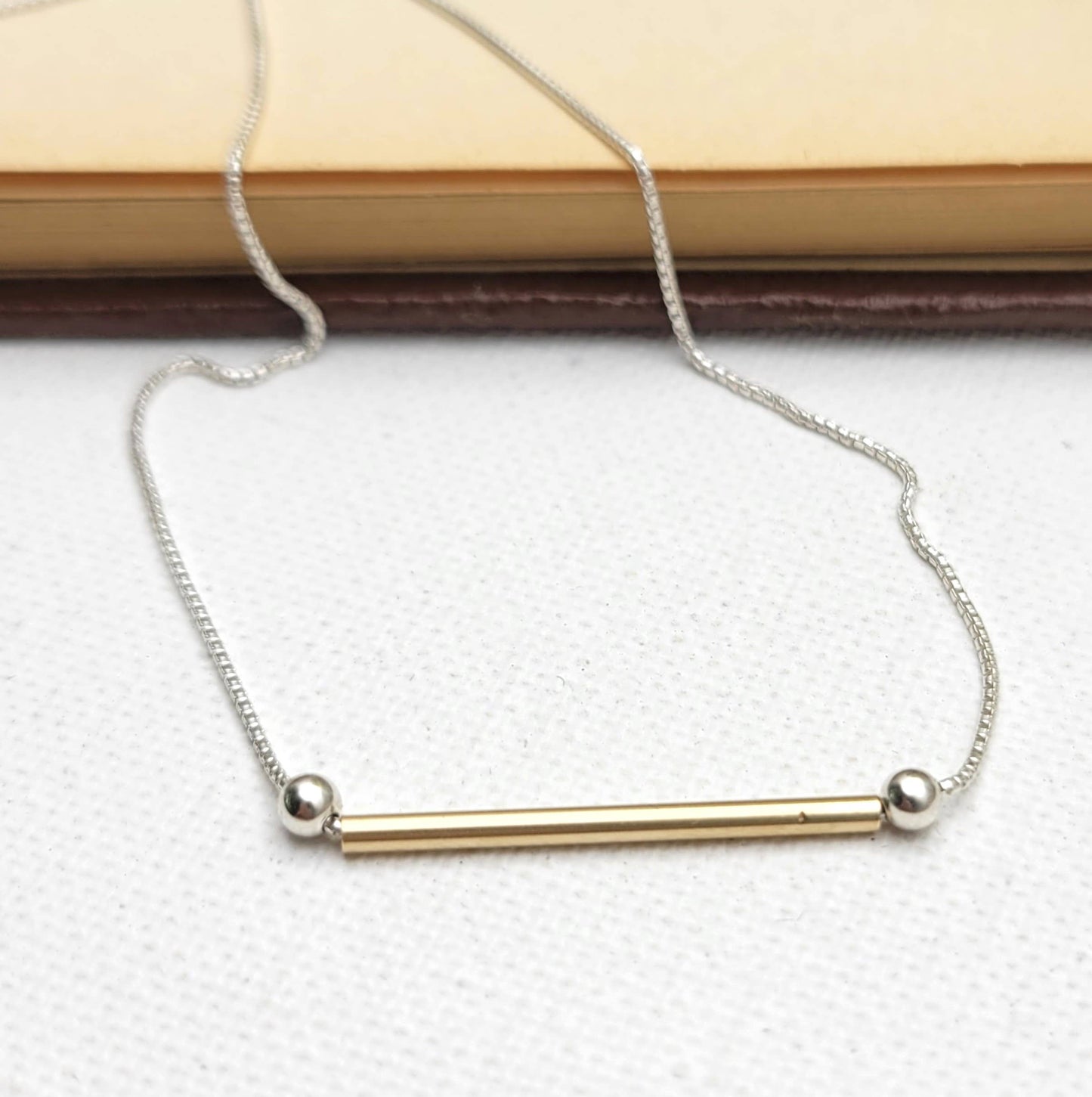 Sterling Silver & 14K Gold Bar Necklace