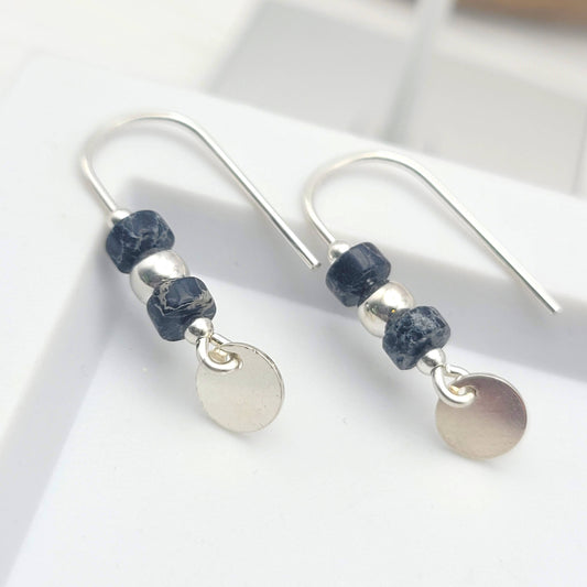 Small Sterling Silver and Black Jasper Dangle Earrings