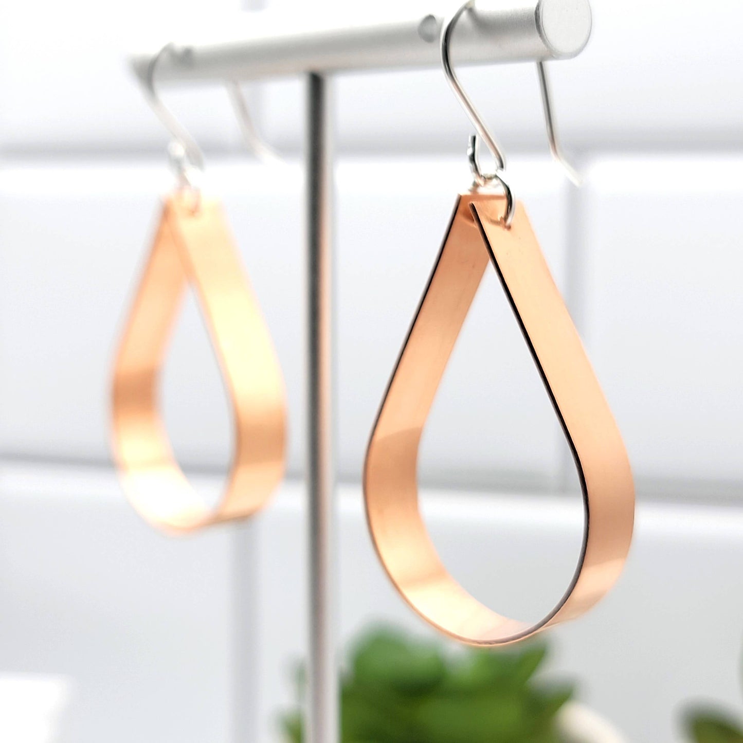 Shiny Copper Teardrop Hoop Earrings