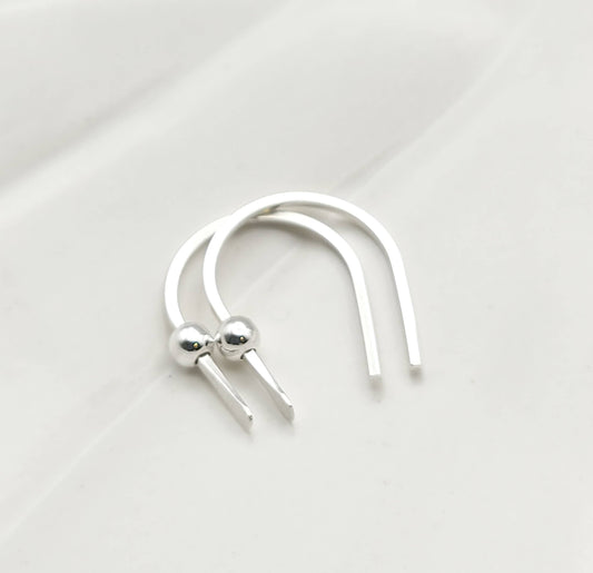 Tiny Silver Hugger Earrings with Silver Bead