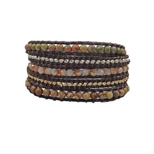 Multi-bead Five Wrap Bracelet