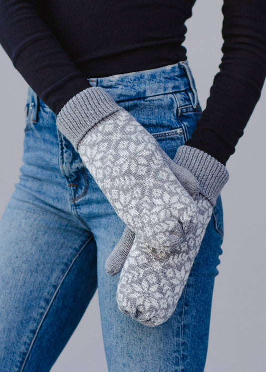 Gray & White Snowflake Knit Mittens