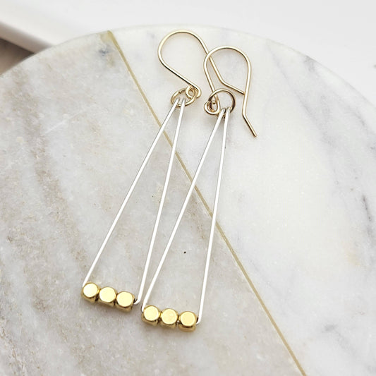 Gold and Silver Geometric Triangle Earrings