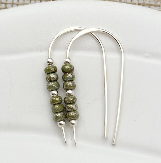 Sterling Silver Threader Earrings with Sage Green Seed Beads