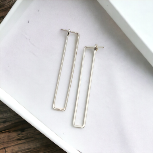 Minimalist Silver Rectangle Earrings