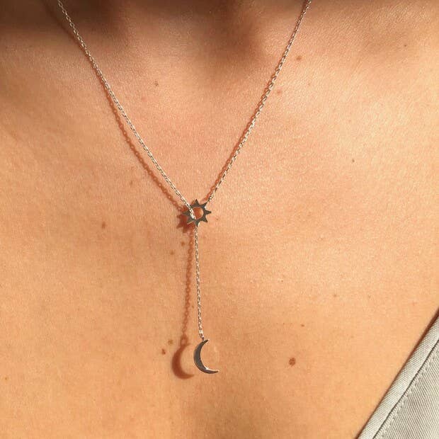 Moon and star laryat necklace in Silver