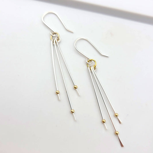 Mixed Metal Long Dangle Earrings - Silver with Gold