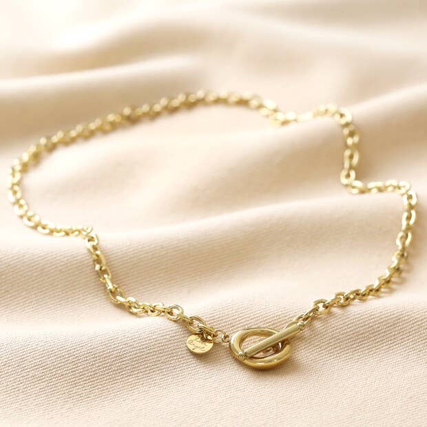 Stainless Steel Organic T Bar Necklace in Gold