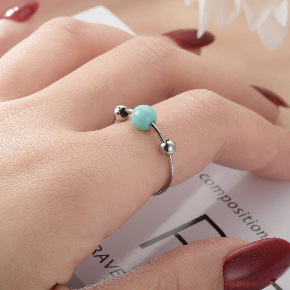 Turquoise Pearl Fidget Spinner Ring