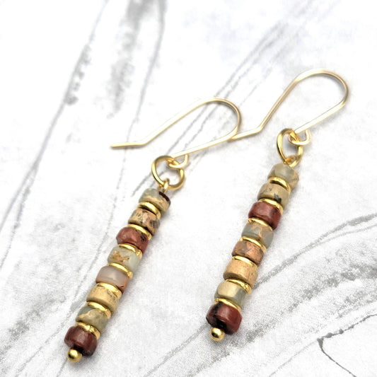 Gold and Earth Tone Jasper Dangle Boho Earrings