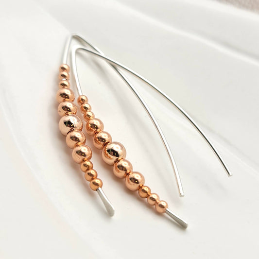 Silver and Copper Threader Minimalist Earrings