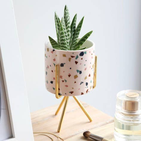 Terrazzo Print Mini Planter And Stand