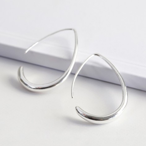 SALE Small Teardrop Hoop Earrings In Silver